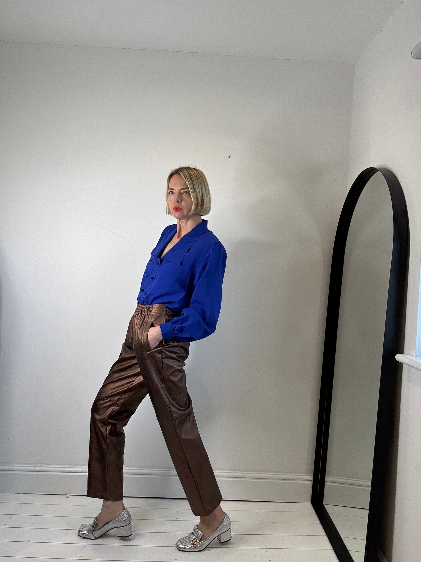 Bronze faux leather jogger