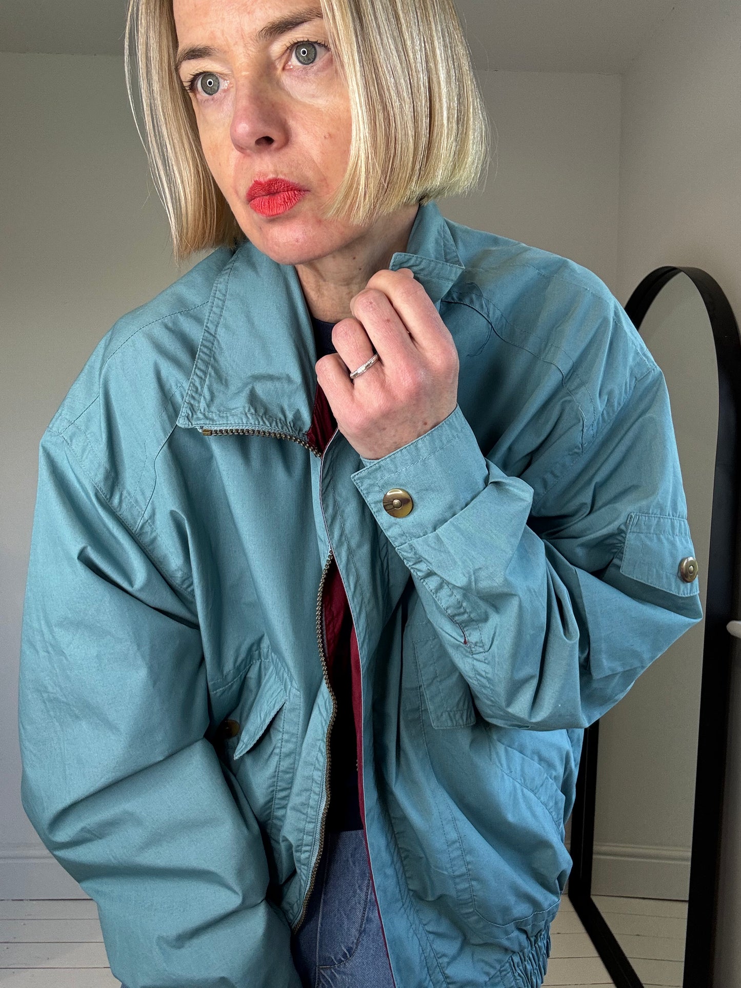 Vintage windbreaker zip front funnel neck jacket women's mens unisex secondhand the curatory