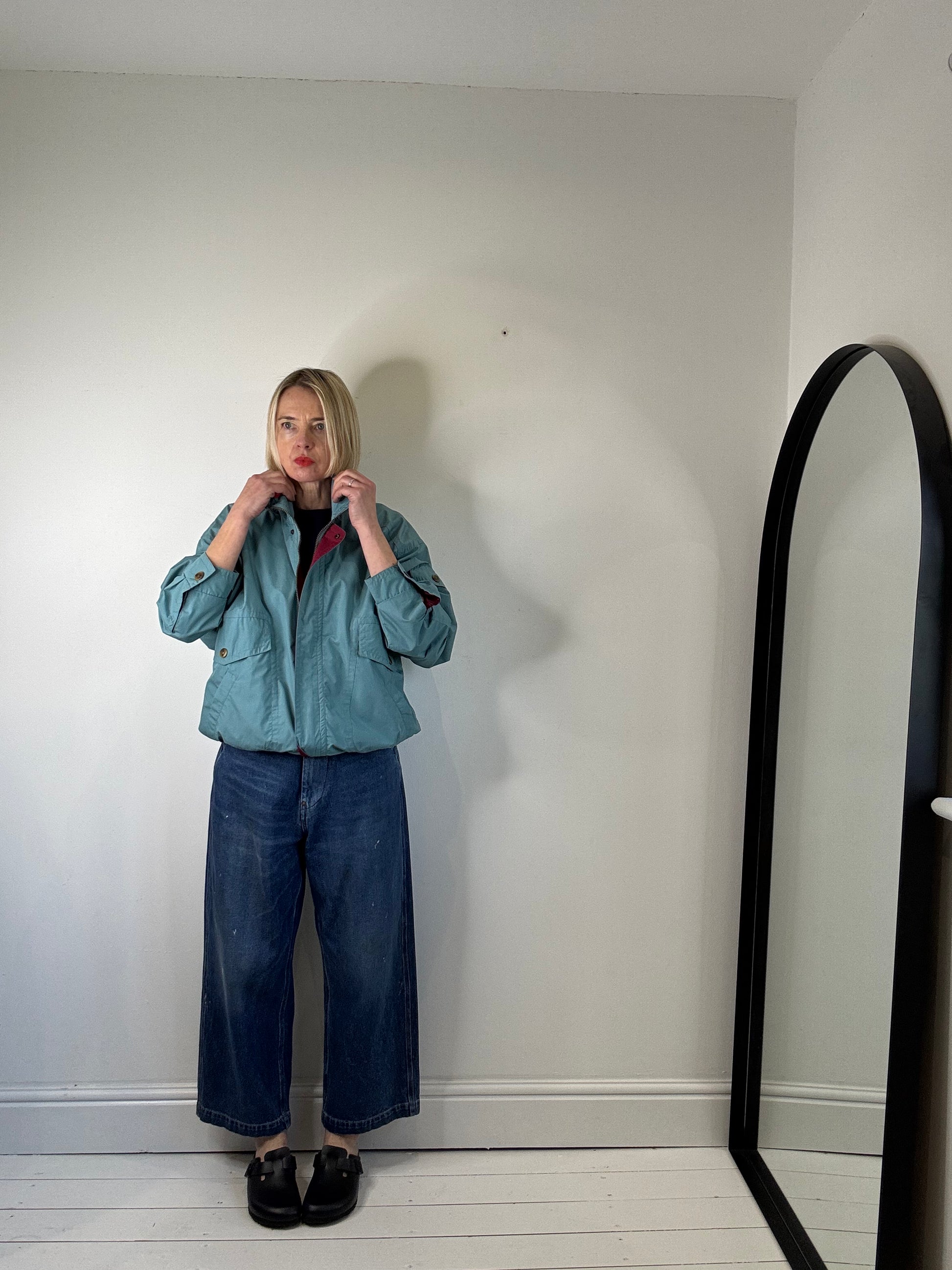 Vintage windbreaker zip front funnel neck jacket women's mens unisex secondhand the curatory