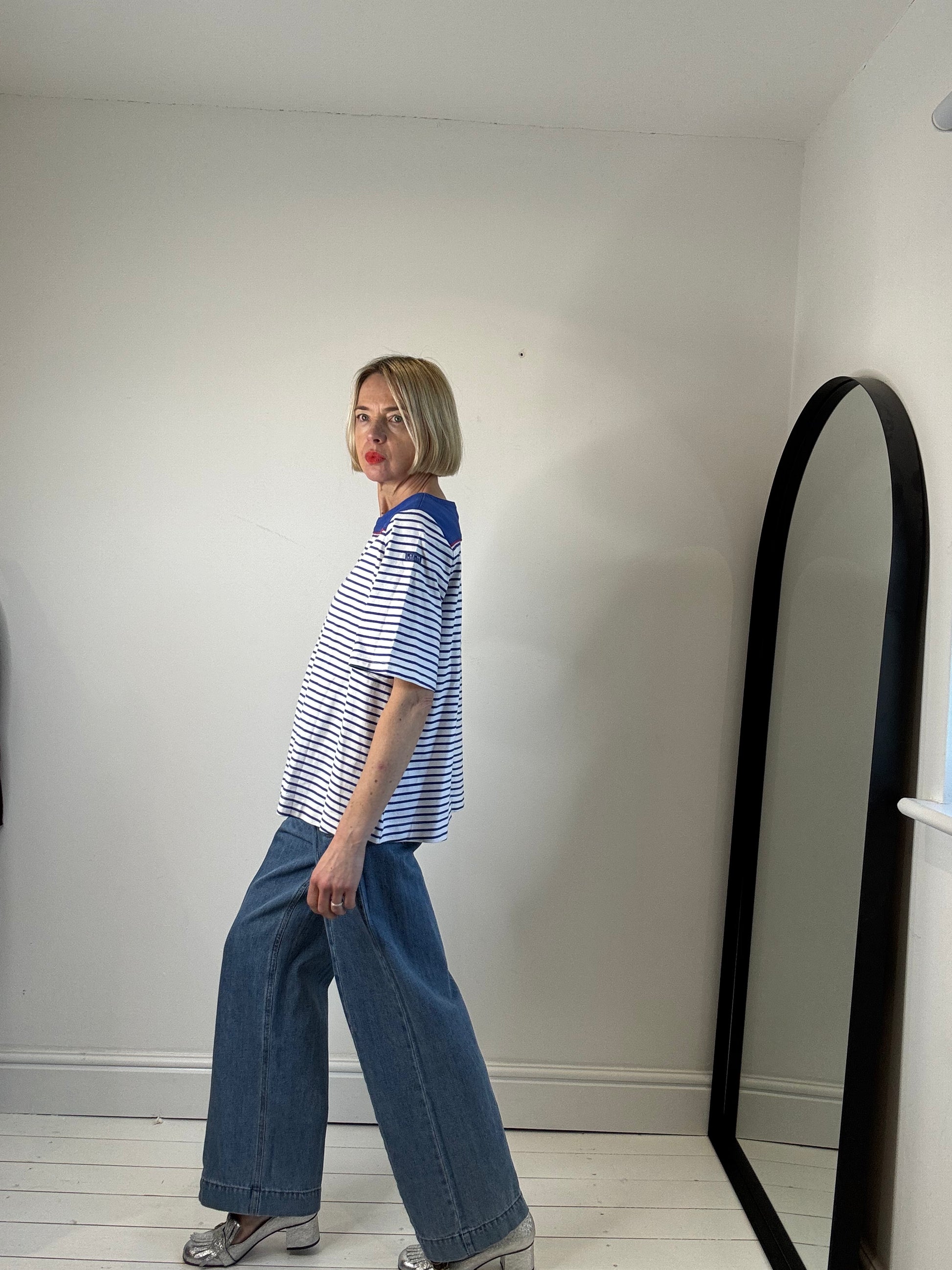 breton stripe sailor nautical tee women's preloved fashion spring style
