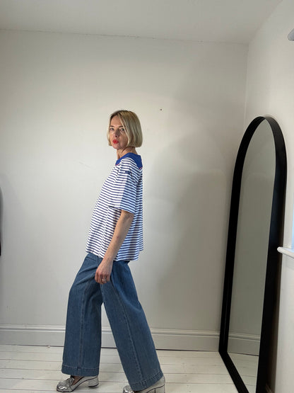 breton stripe sailor nautical tee women's preloved fashion spring style
