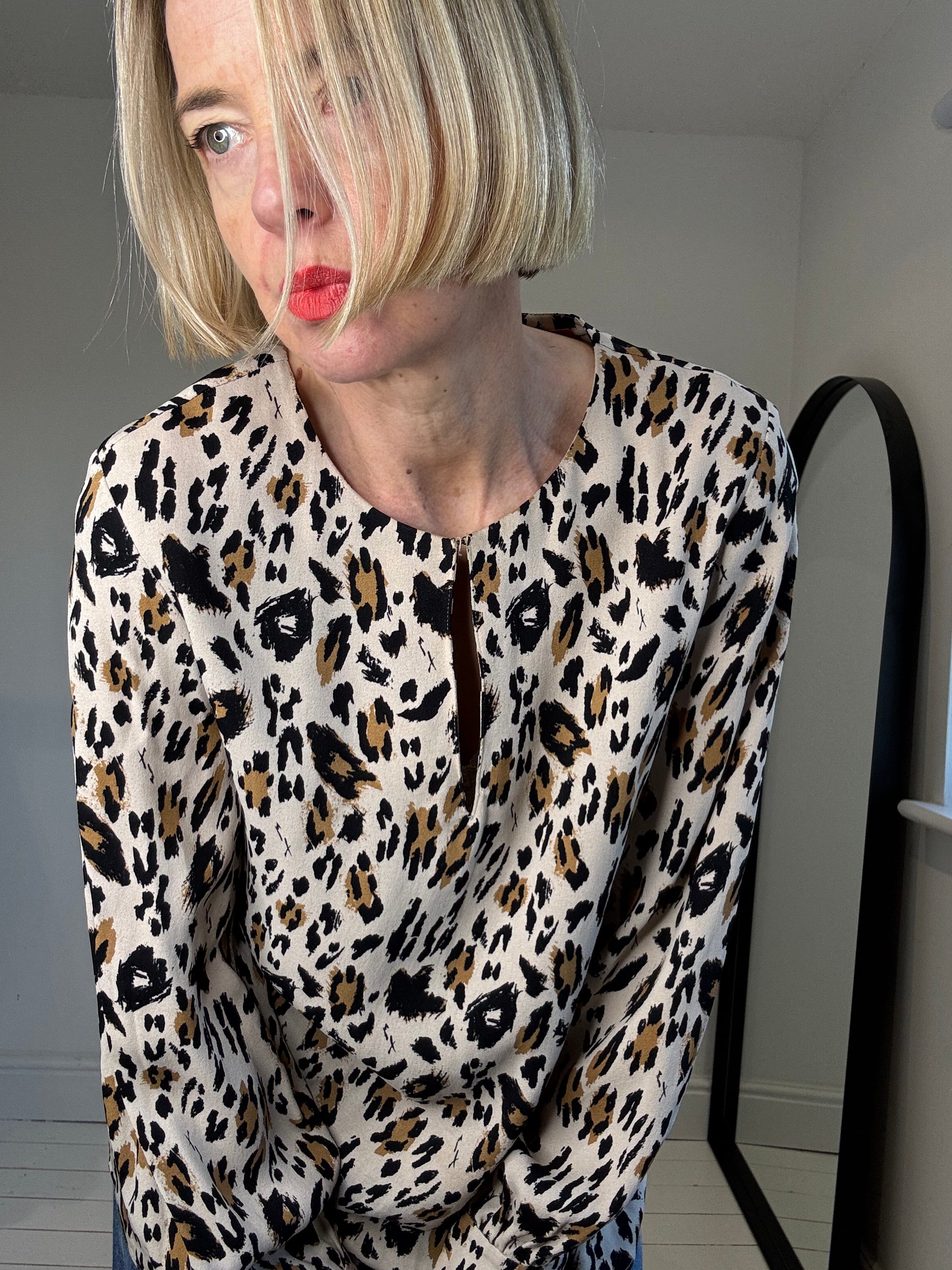animal print leopard crepe blouse long sleeve women's preloved secondhand 