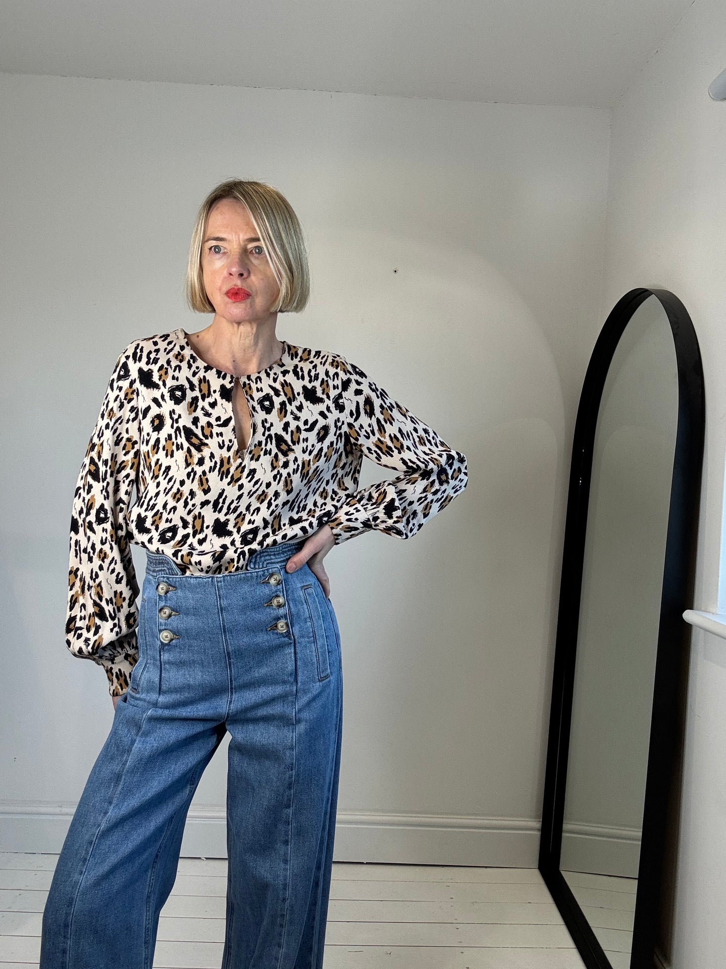 Leopard print crepe blouse