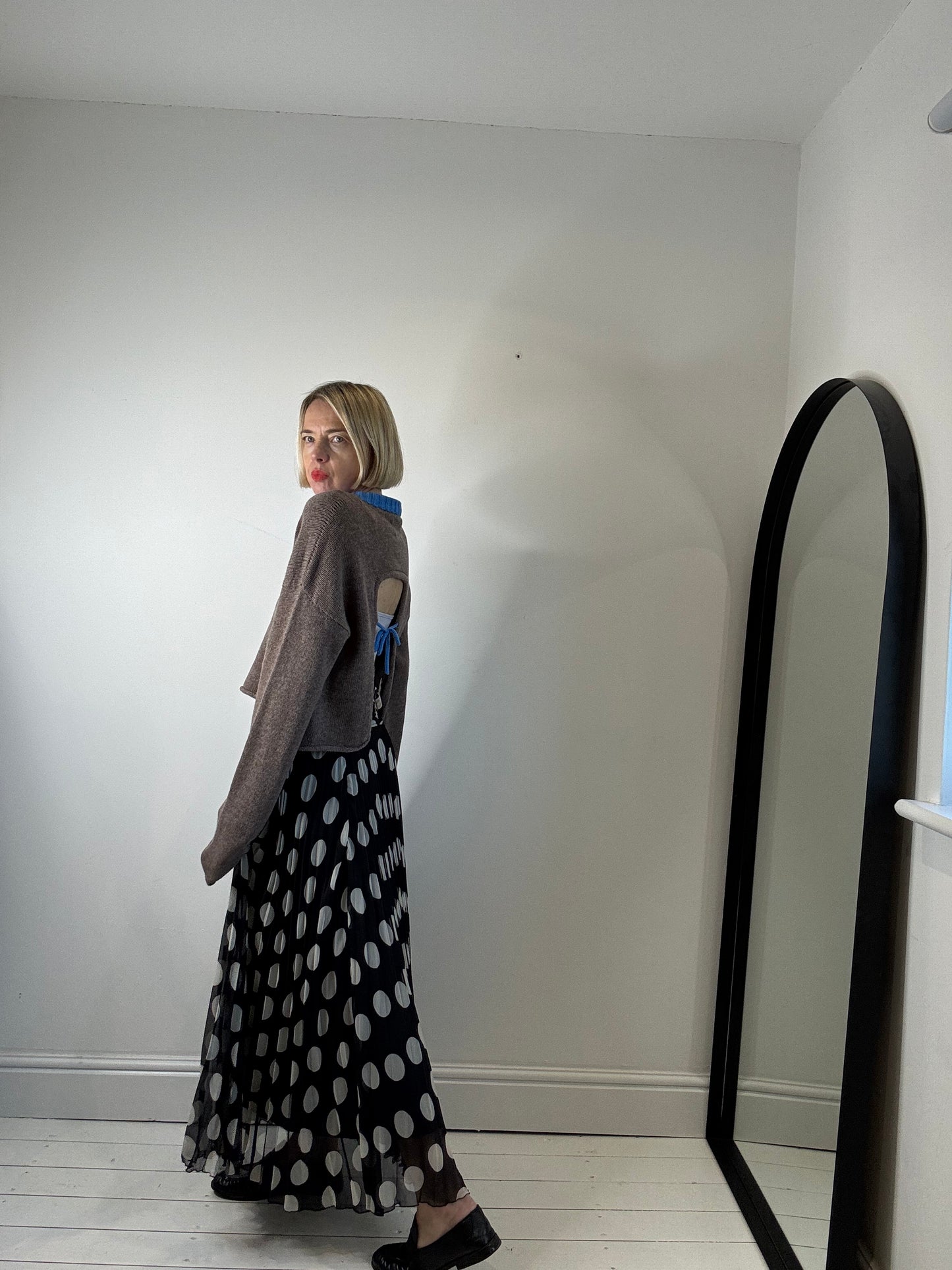 Polka dot pleated skirt