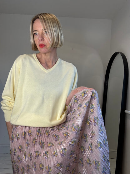 Pleated jacquard lace hem skirt
