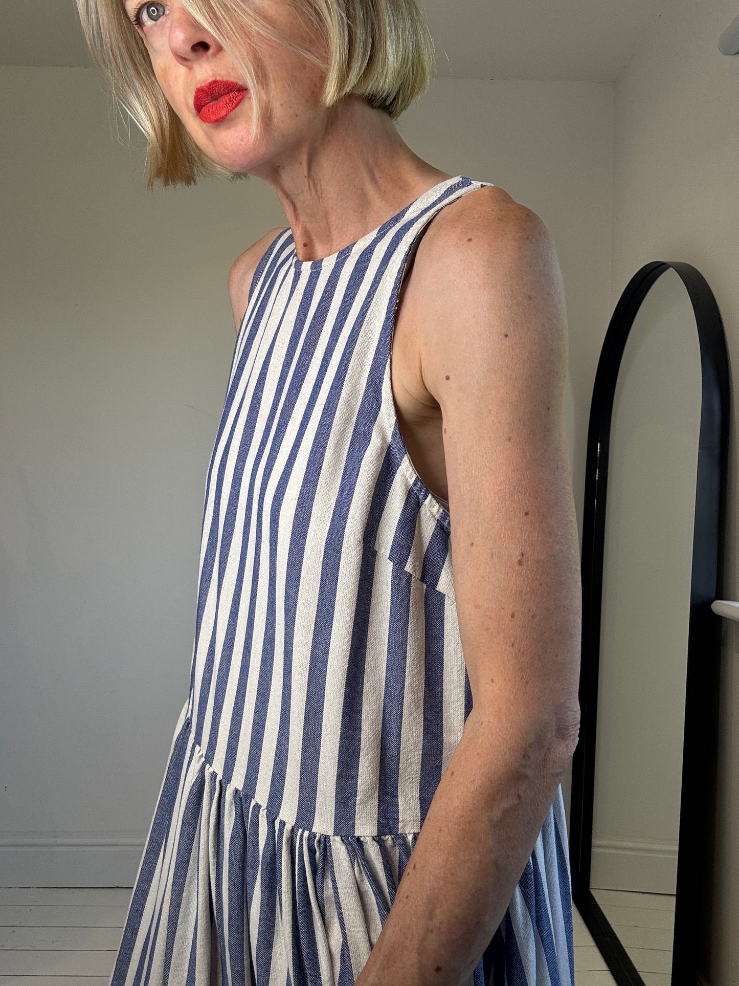 Vertical stripe tie back dress