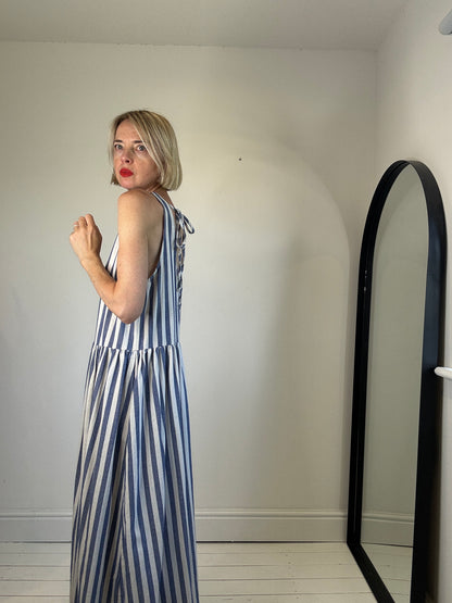 Vertical stripe tie back dress