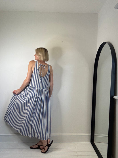 Vertical stripe tie back dress