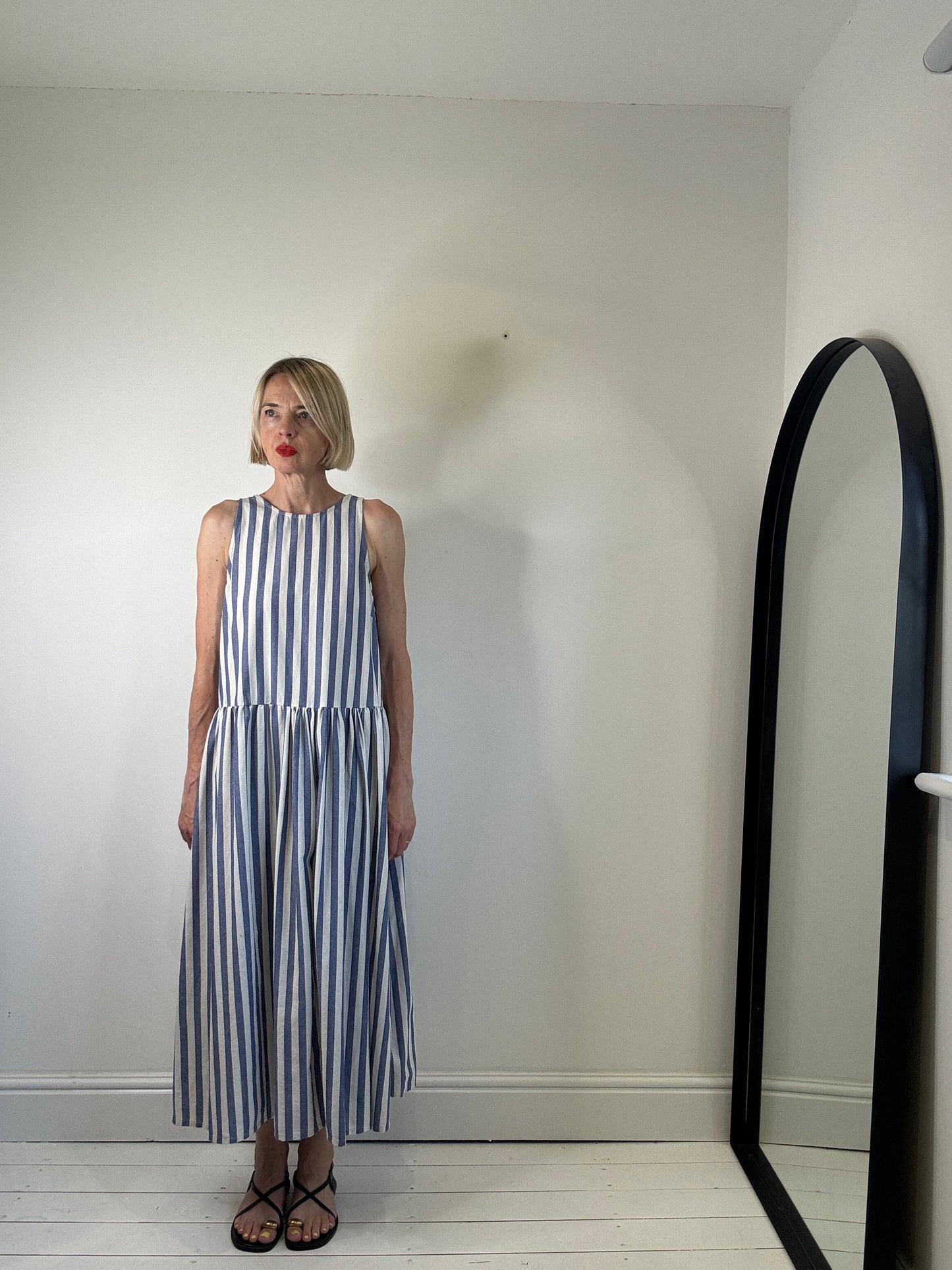 Vertical stripe tie back dress