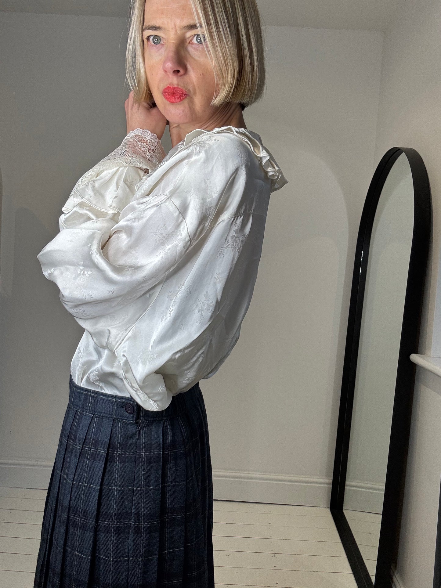 Luxe satin jacquard blouse