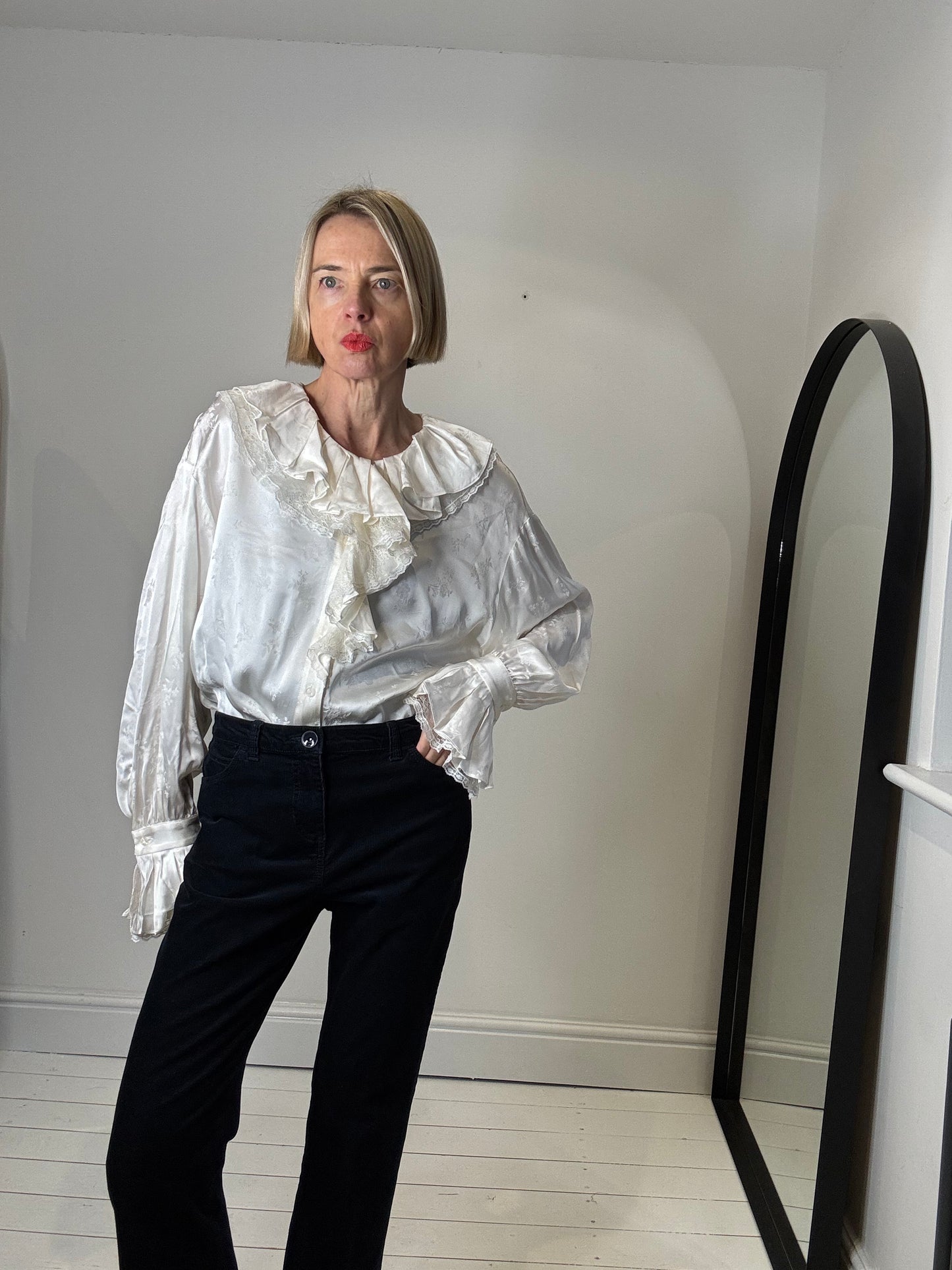 Luxe satin jacquard blouse