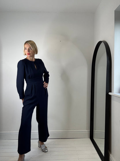 Whistles navy crepe cropped leg jumpsuit all in one preloved women's secondhand