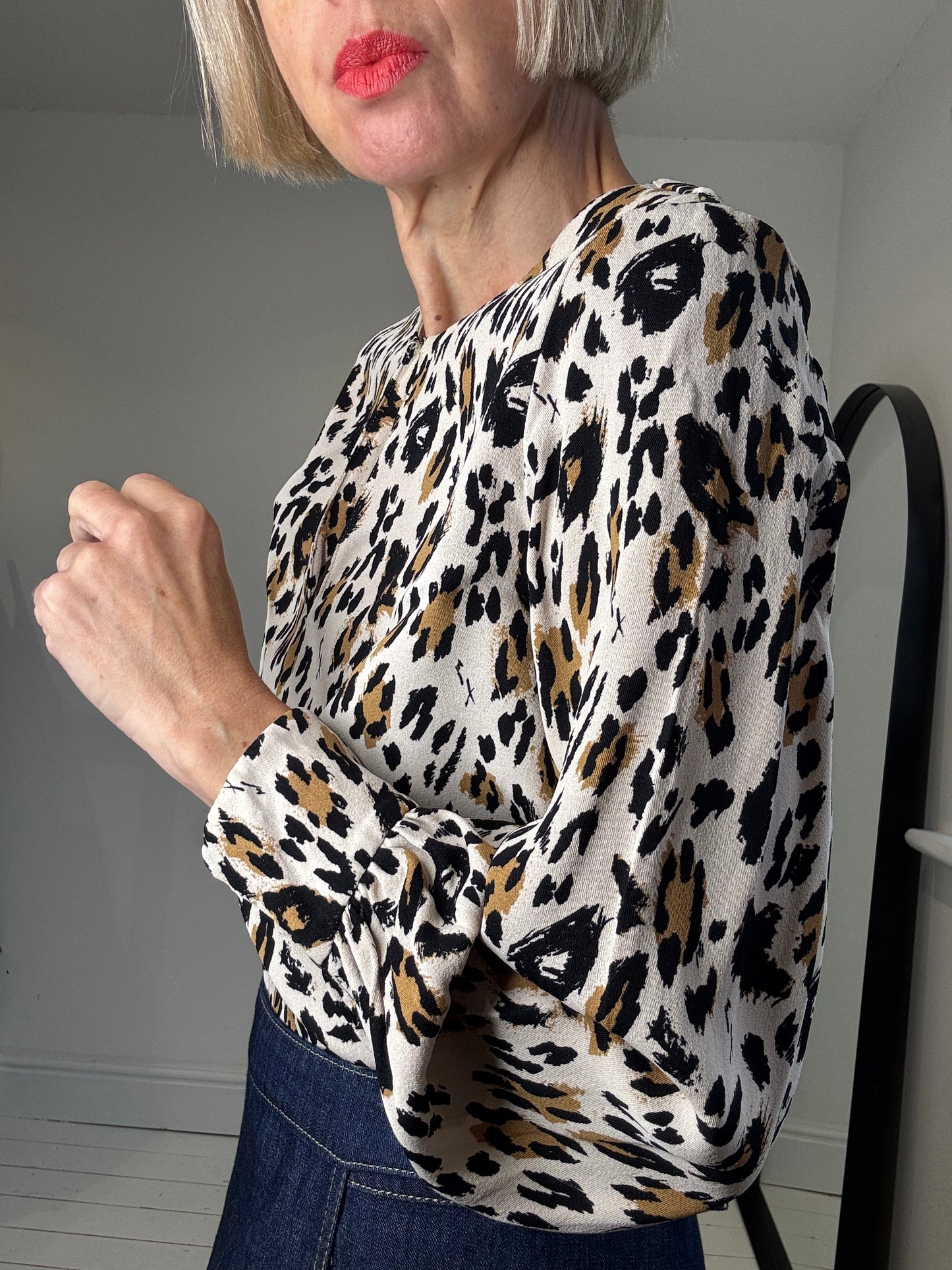 Leopard print crepe blouse