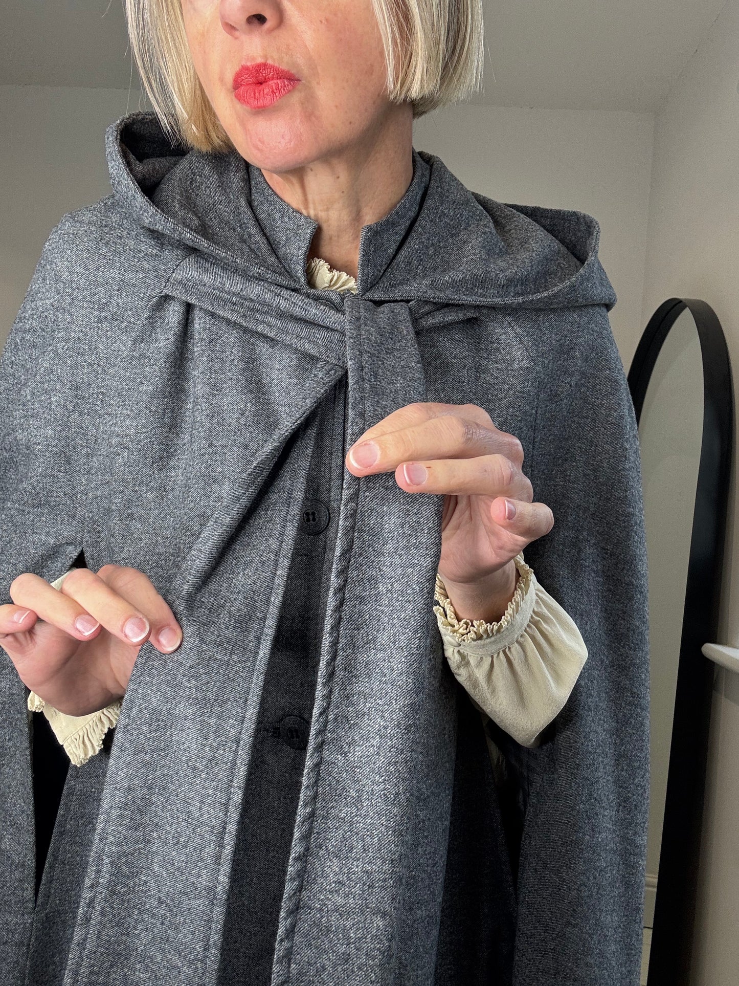Grey flannel cape