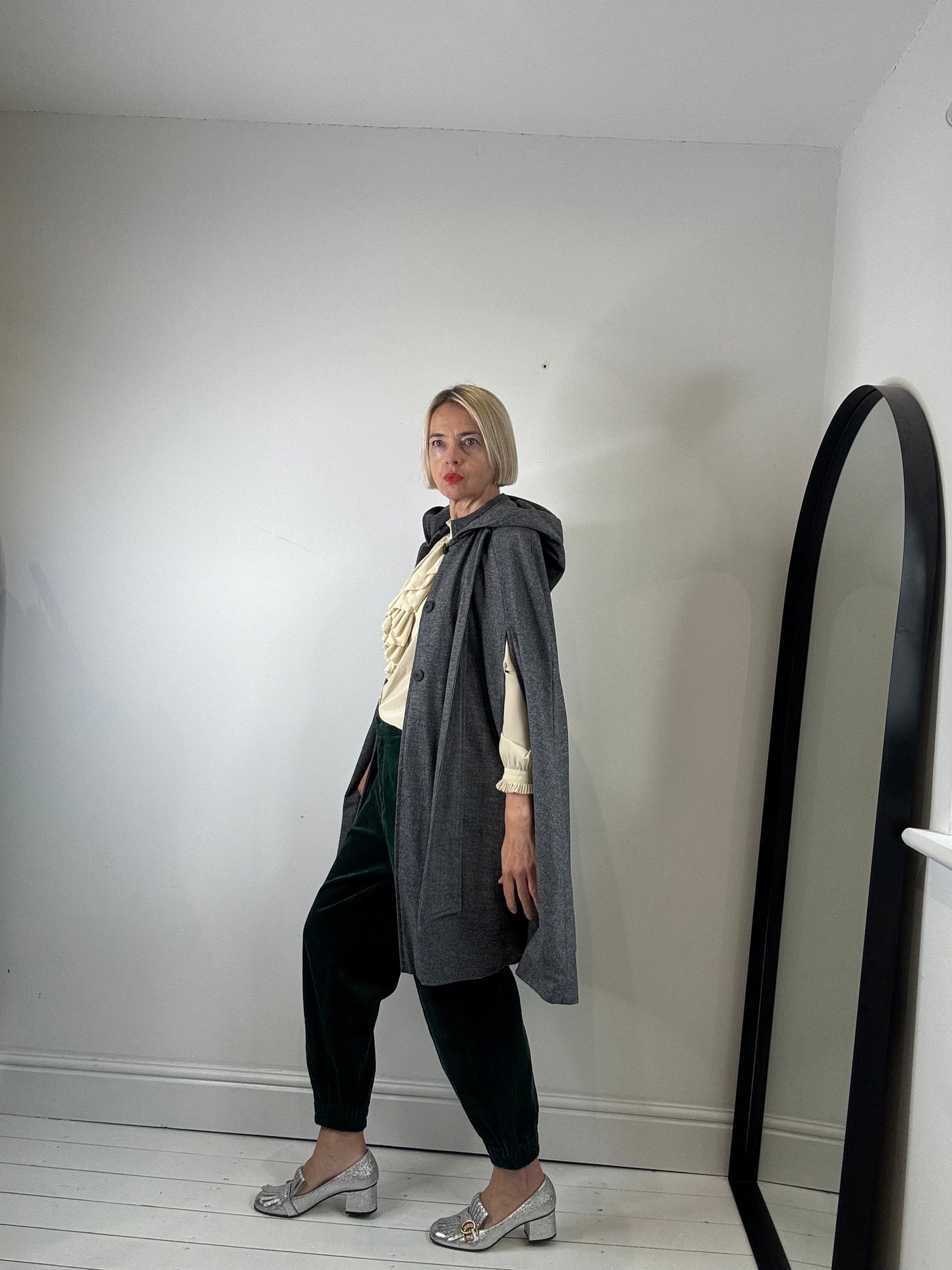 Grey flannel cape