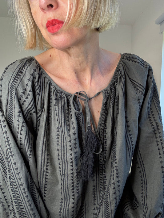 Embroidered smock top
