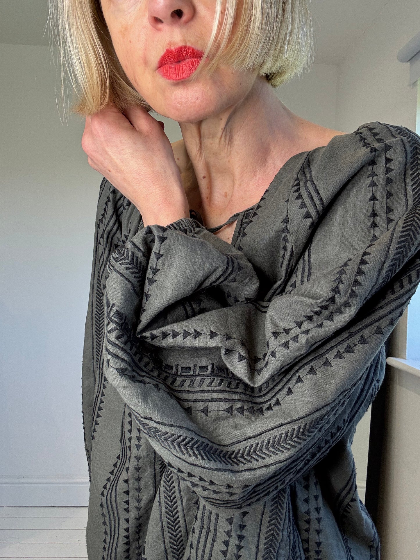 Embroidered smock top