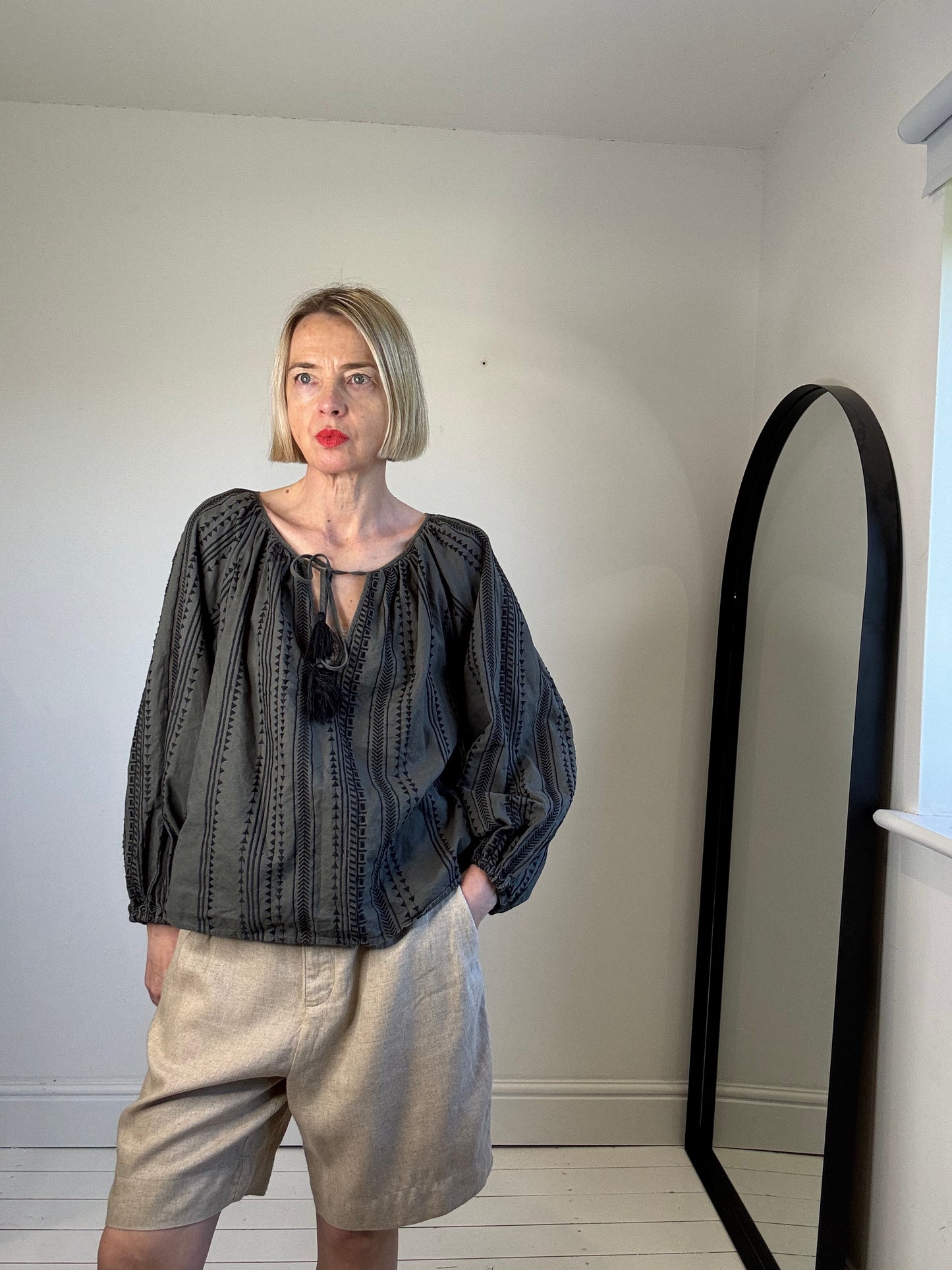 Embroidered smock top