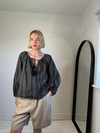 Embroidered smock top