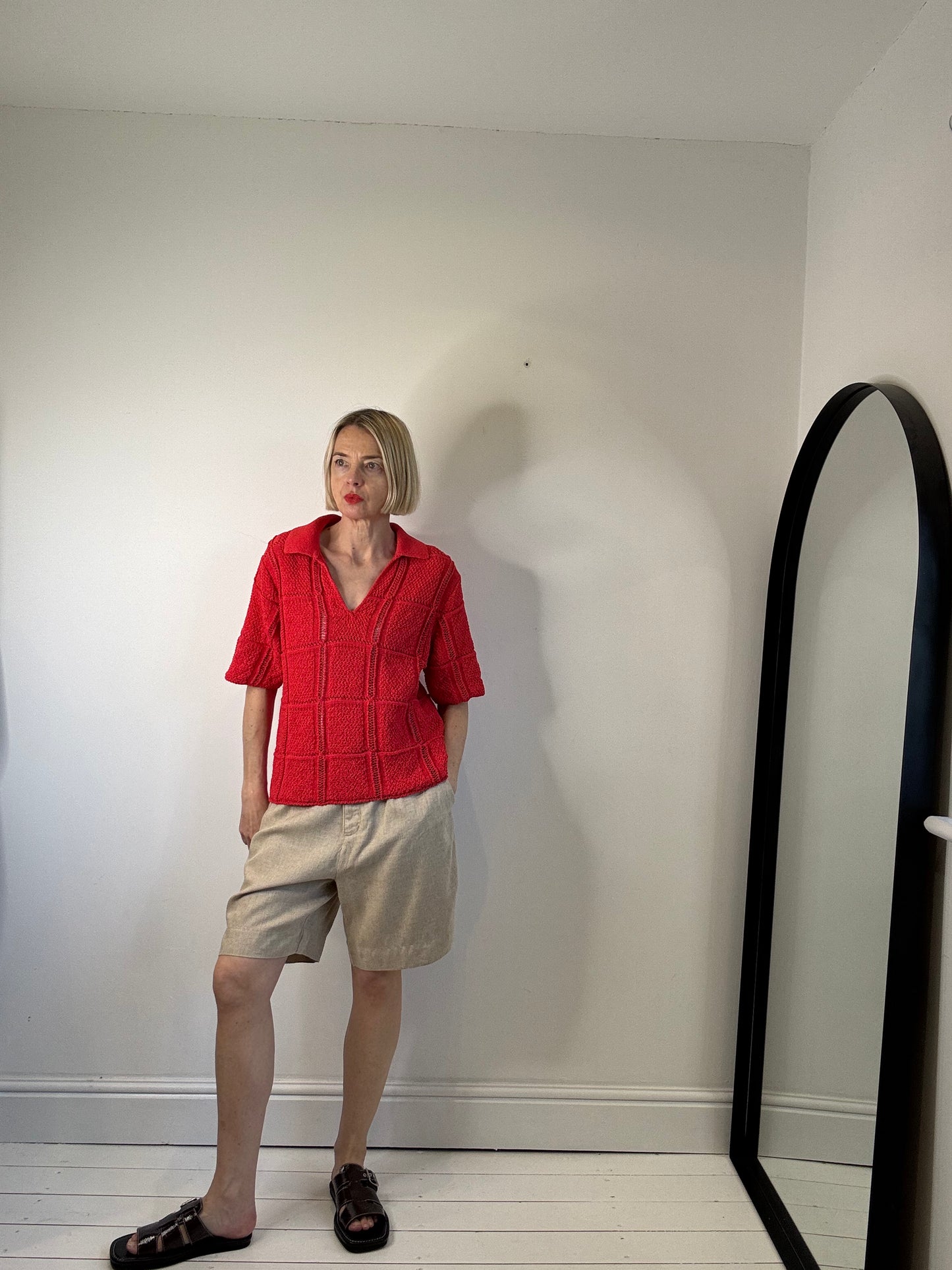 Open stitch polo knit