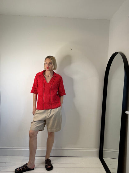 Open stitch polo knit