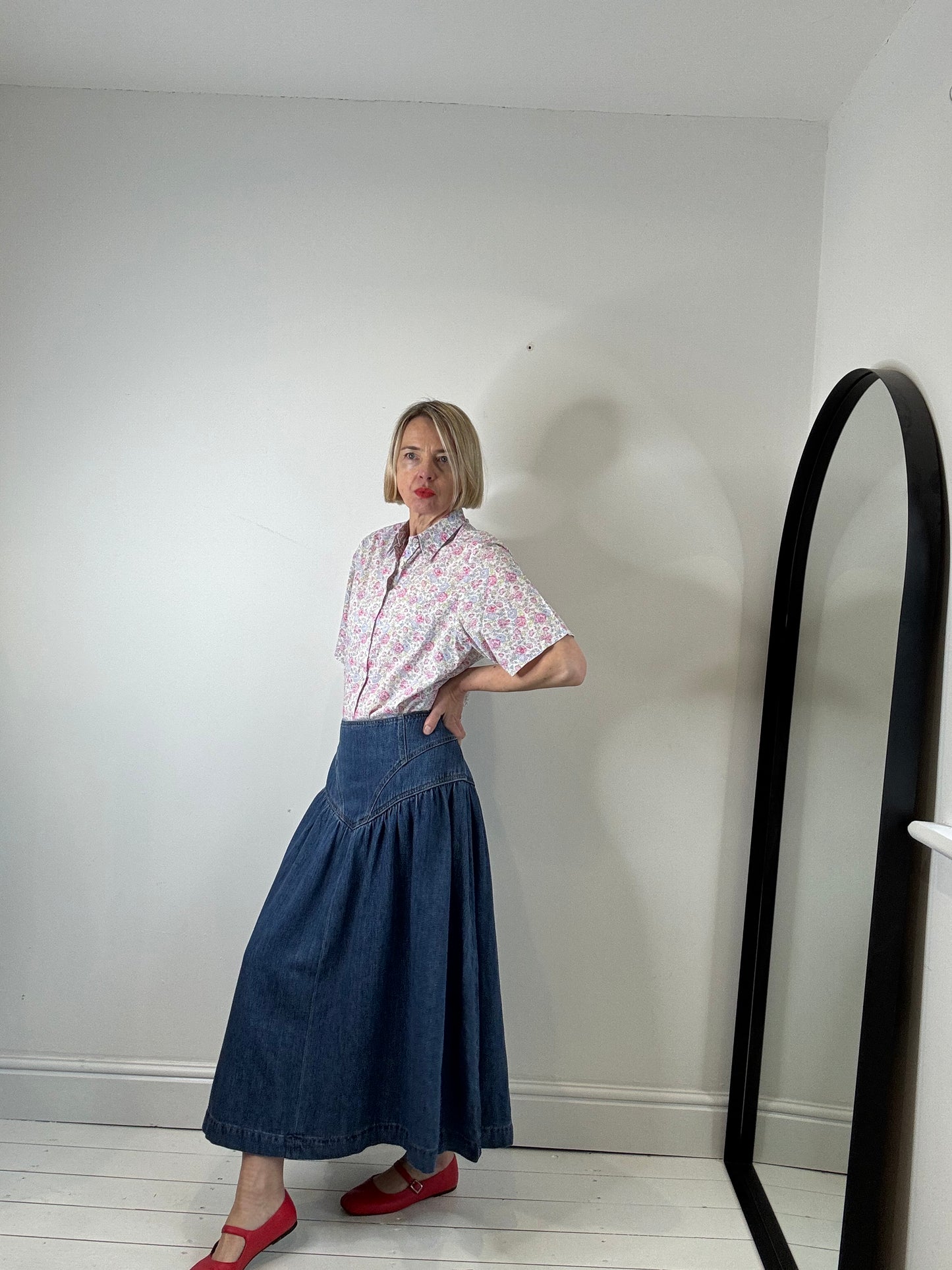 Denim midi skirt