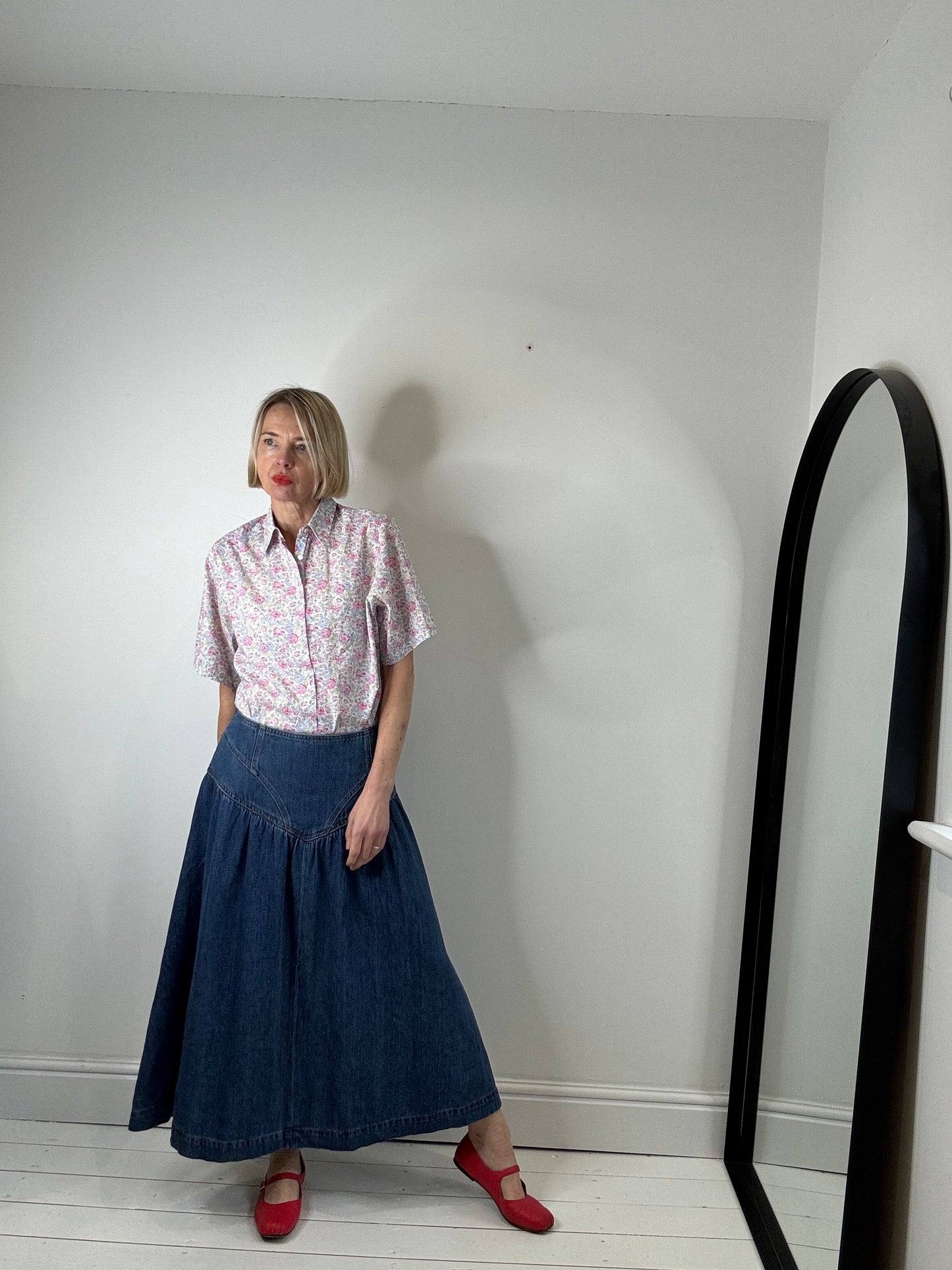 per una denim midi skirt basque m&s women's preloved