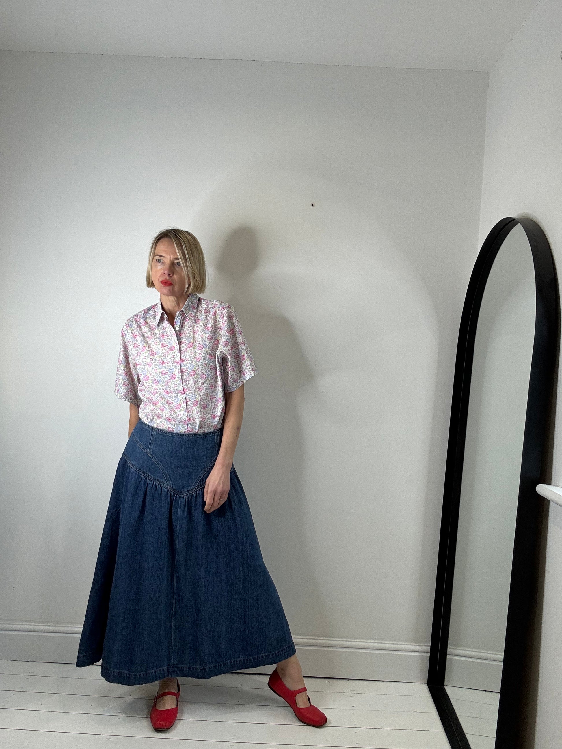 per una denim midi skirt basque m&s women's preloved