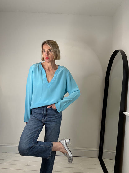 silk tunic notch neck kaftan top turquoise blue ss26 colours vintage st michael size 14