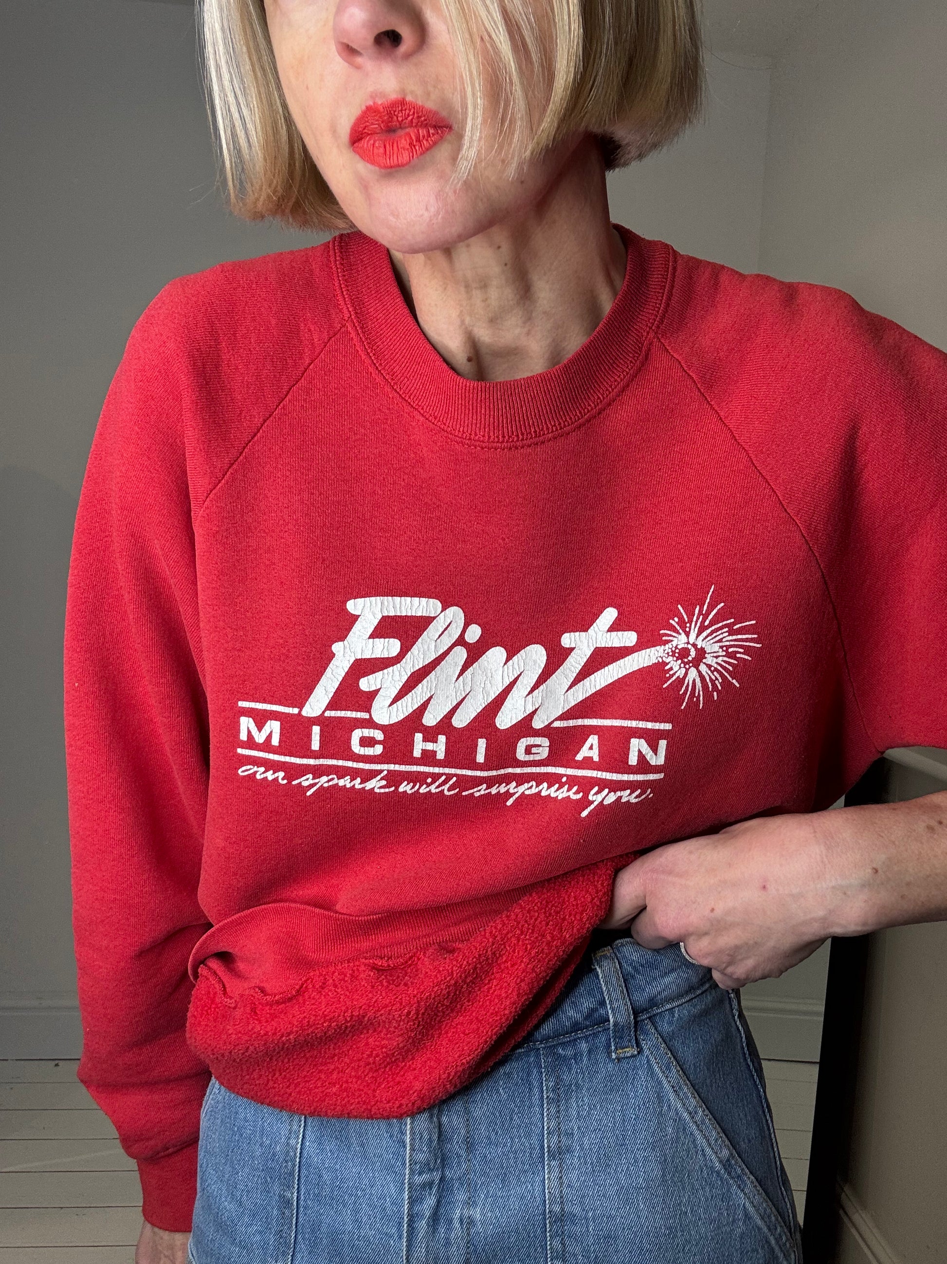 vintage red motif sweatshirt