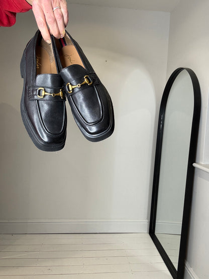 black loafers shoes square toe loafers school shoes size 39 shoes women's loafers snaffle chain the curatory fashion style trending wanted items