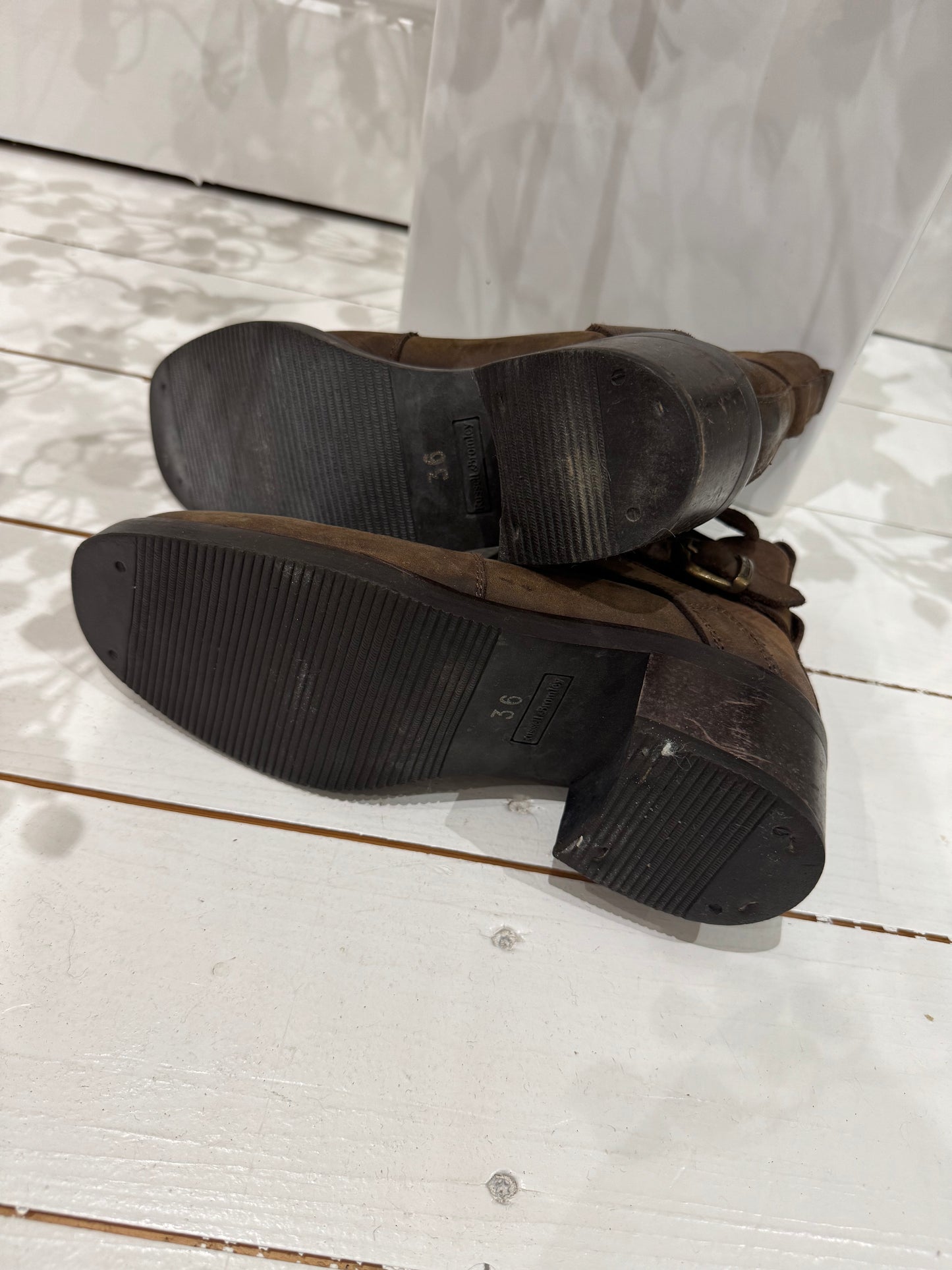brown leather square toe ankle boots chunky heel ankle straps size 3 women's preloved boots shoes