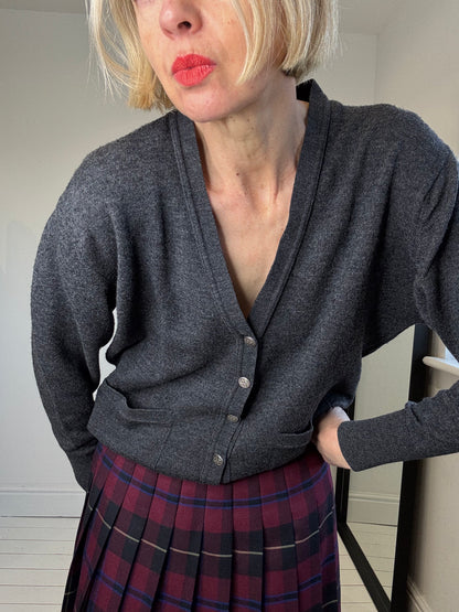 vintage lambswool women's cardigan charcoal grey size 10 size 12