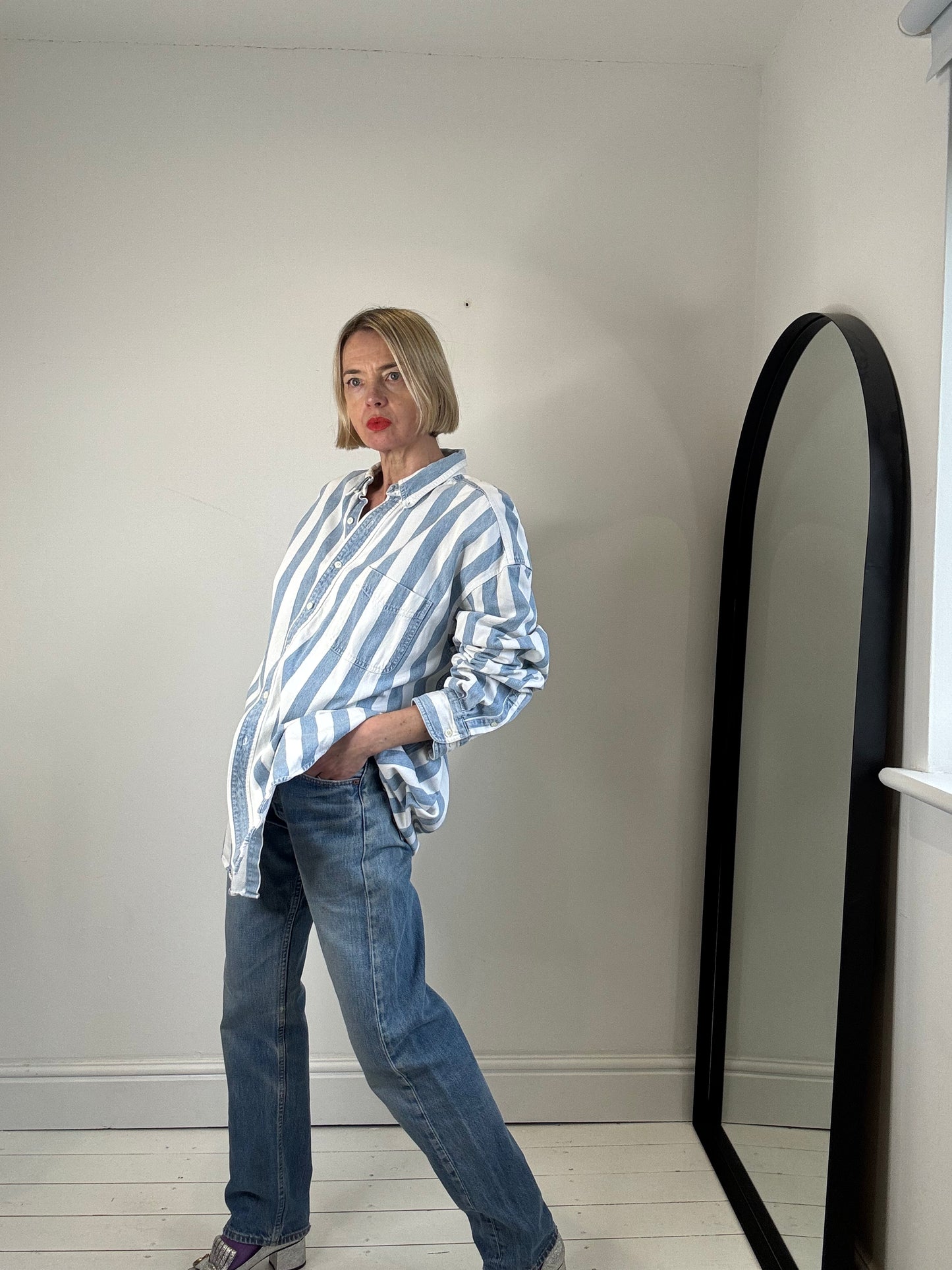 90's stripe denim shirt