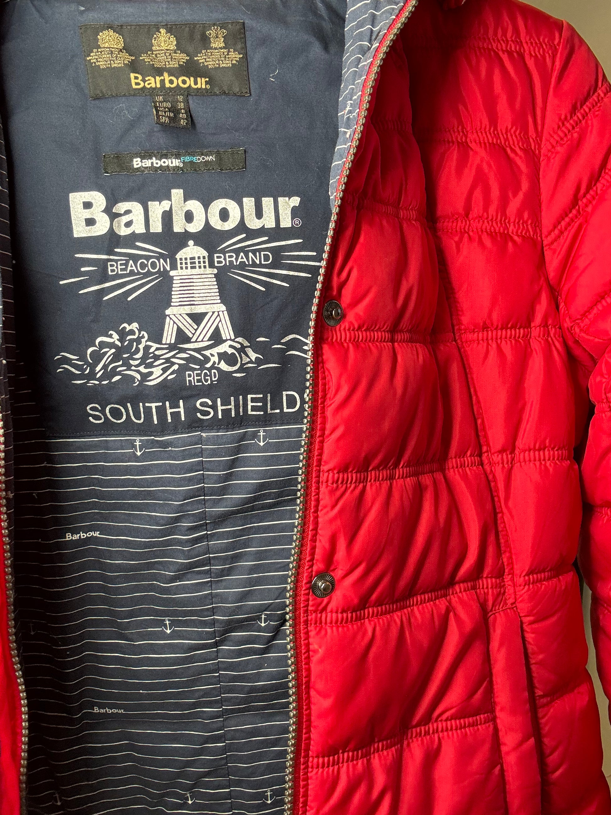 Barbour quilted puffer puffa wadded jacket red British outdoors women's jacket secondhand