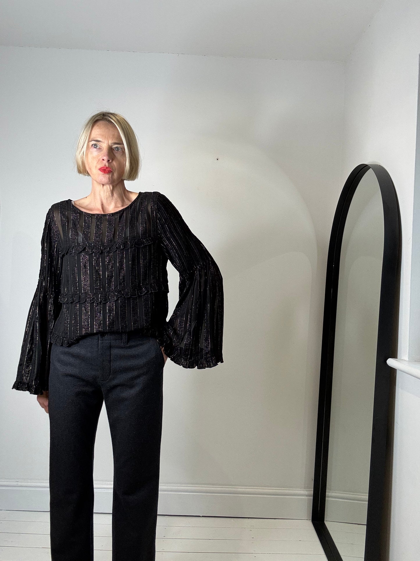 joseph tailoring flannel wool tailored trousers 00's women's designer fashion style