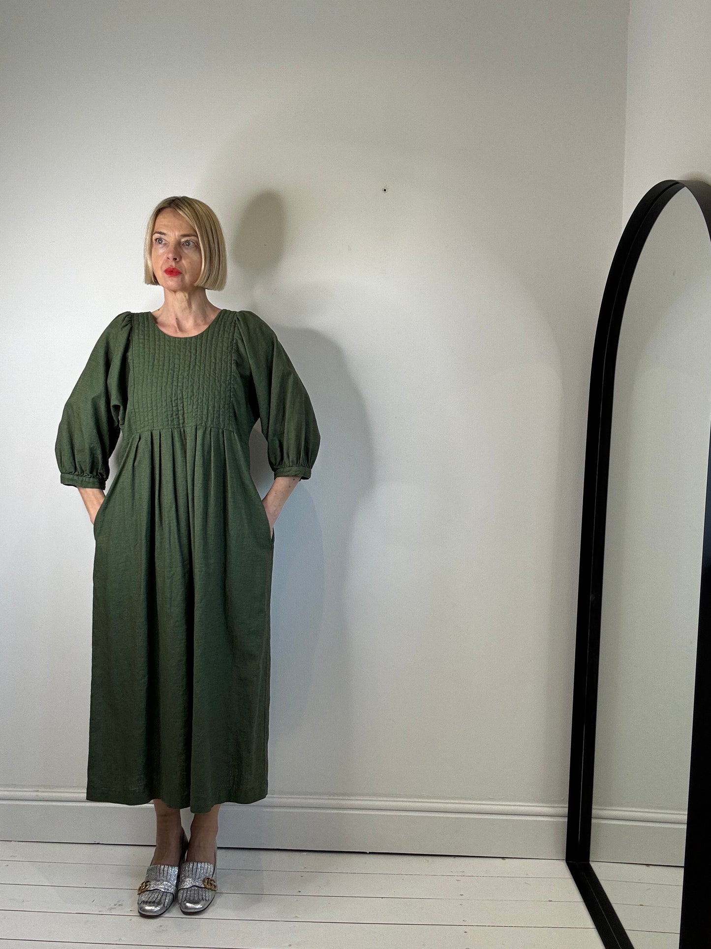 THE REGULAR WORKS linen quilted bib dress