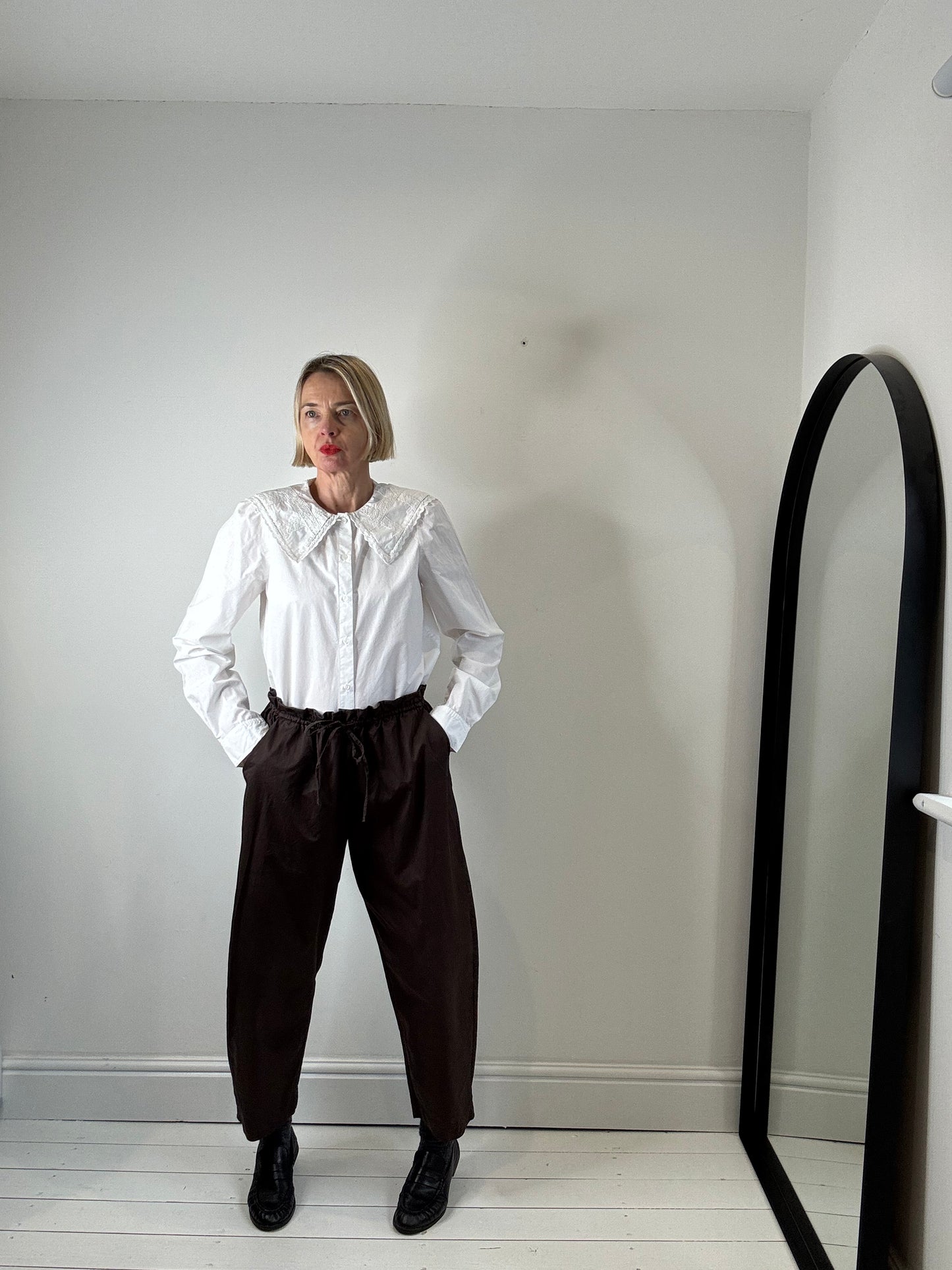 Cotton big collar shirt