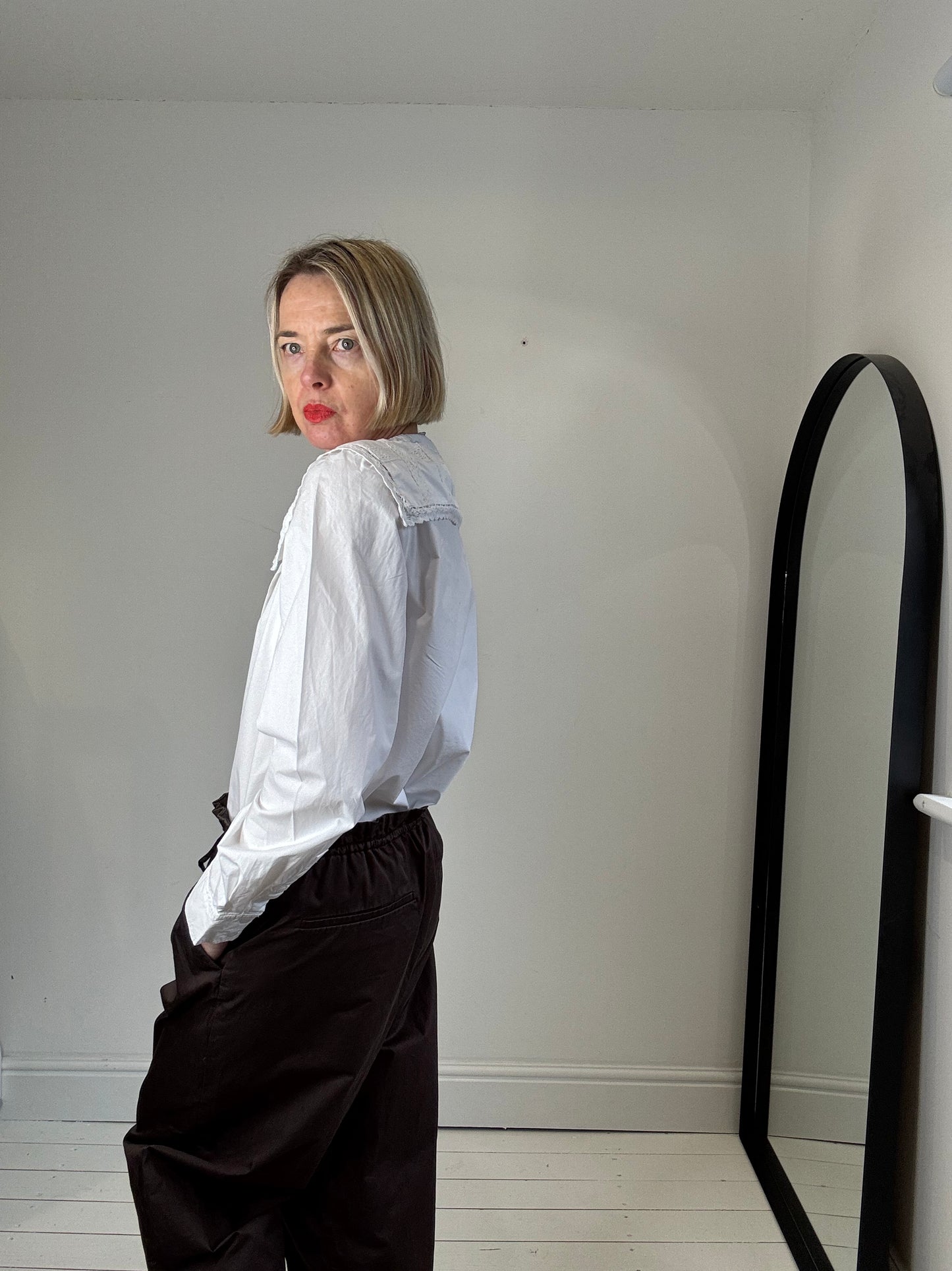 Cotton big collar shirt