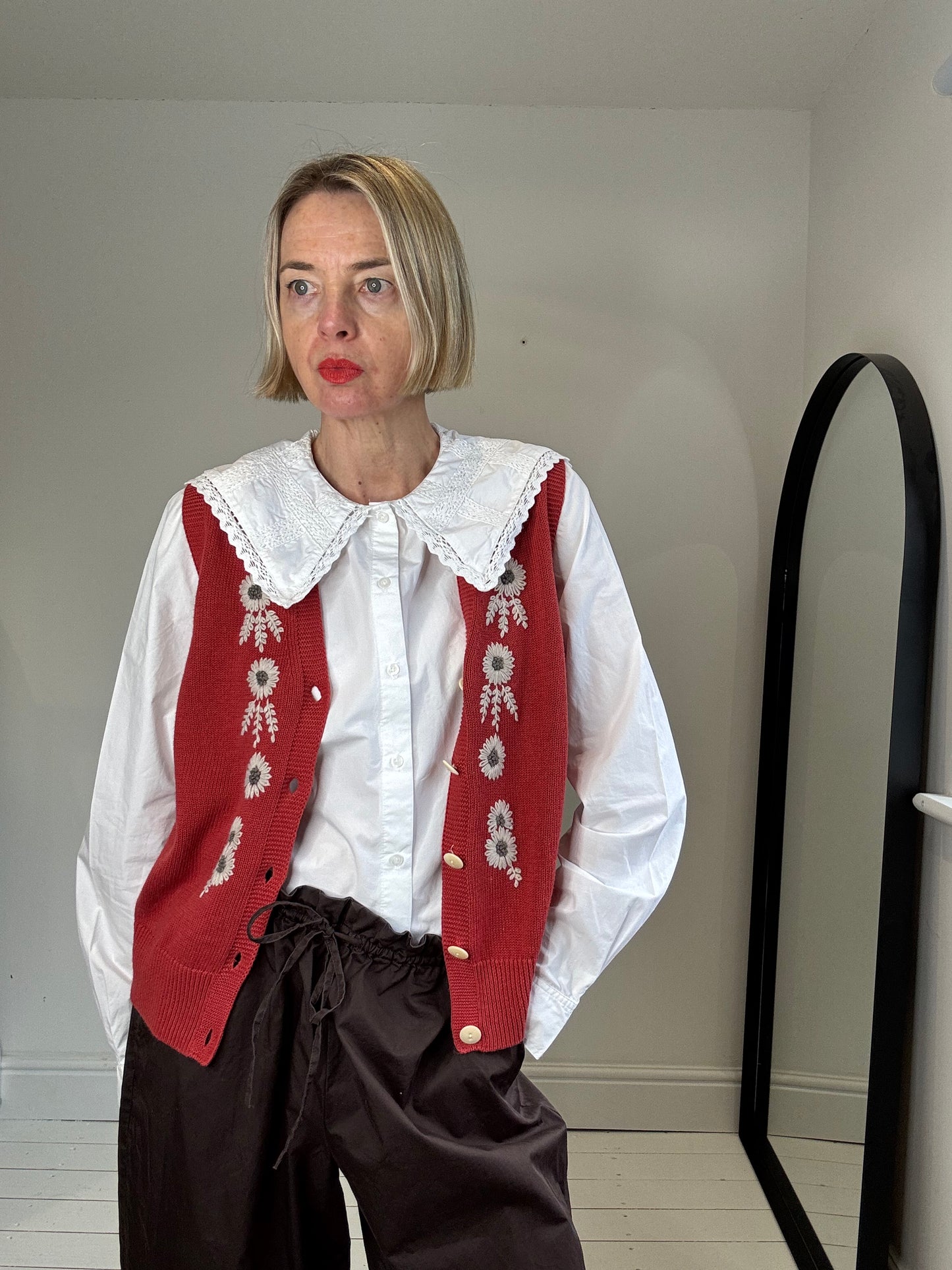 Cotton big collar shirt