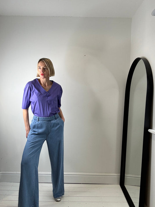 Wide leg denim trousers