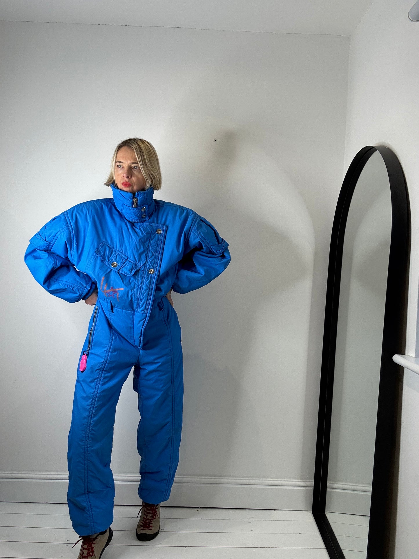 BELFE vintage 80's ski suit ski wear all in one women's ski gear snow boarding blue