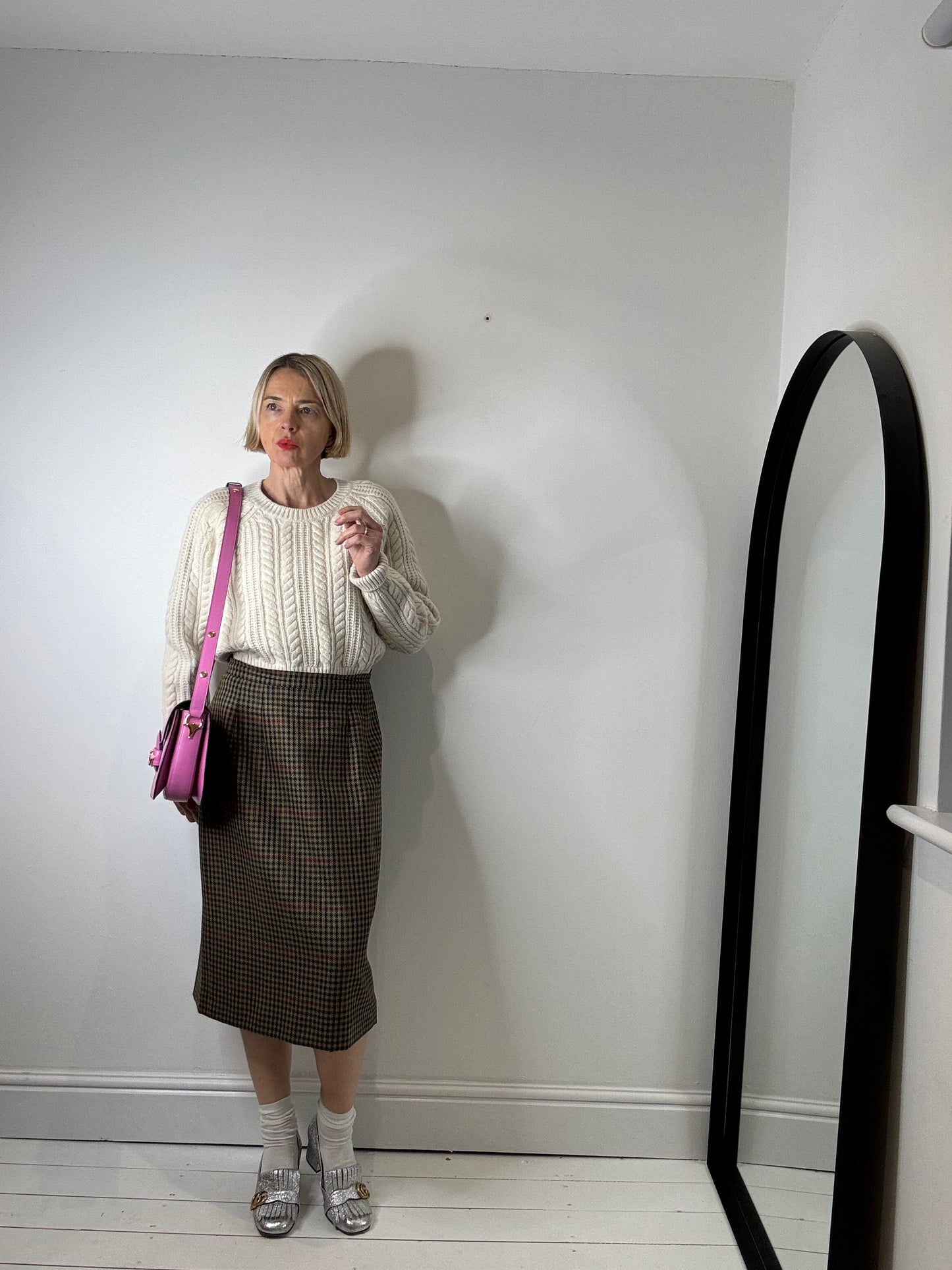 VINTAGE DAKS 100% wool check pencil skirt