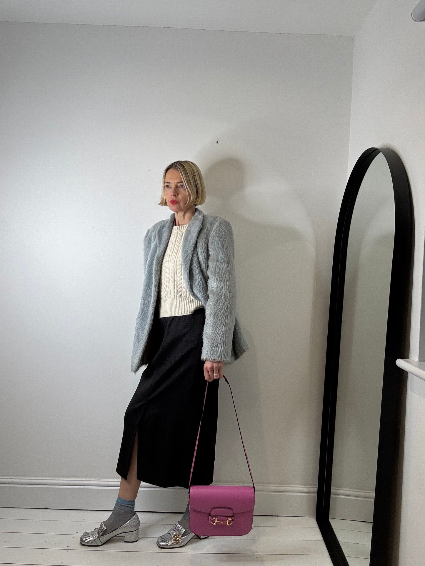 charcoal wool tailored women's vintage pencil skirt