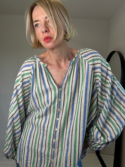 Linen lurex stripe blouse