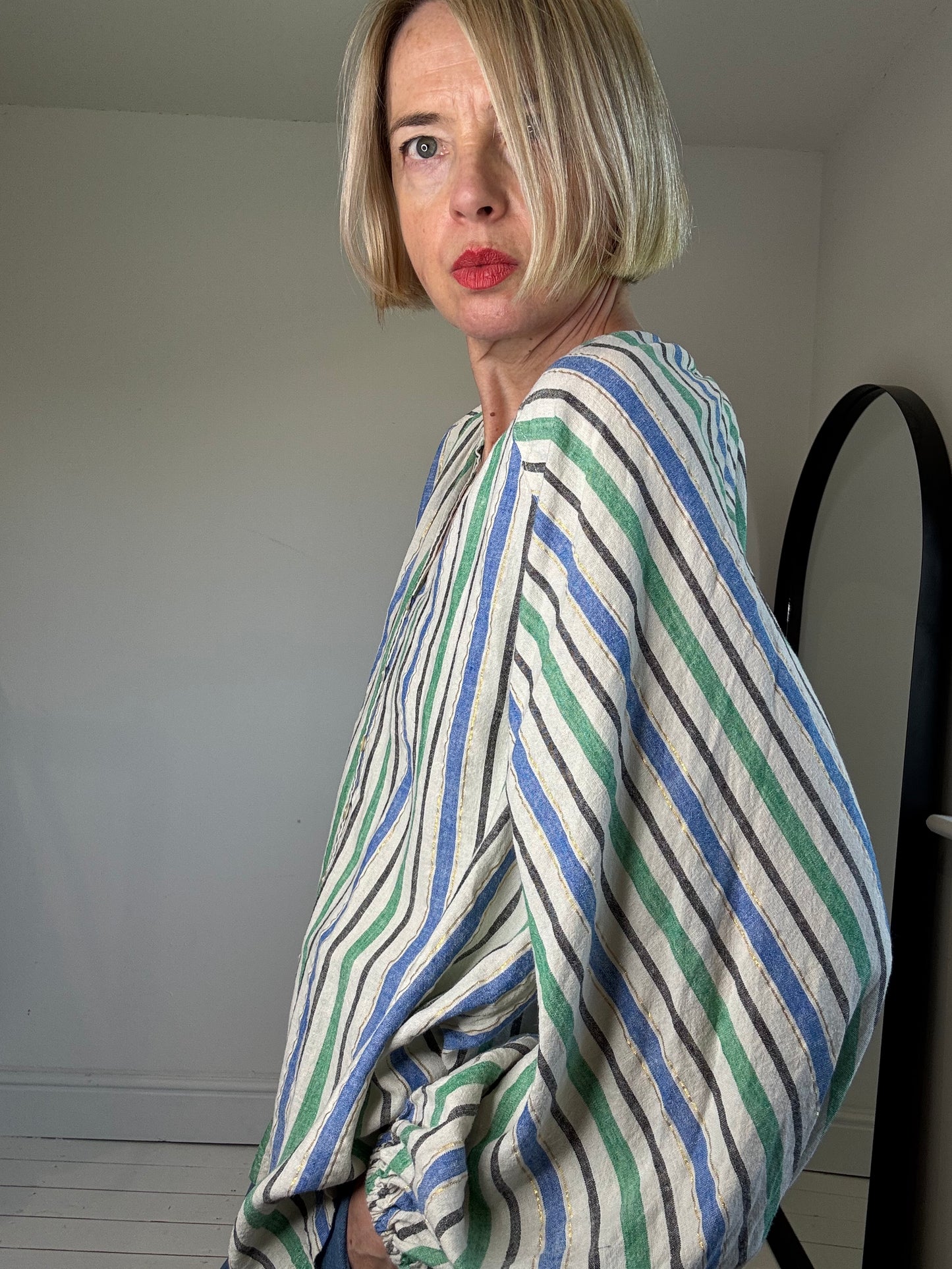 Linen lurex stripe blouse