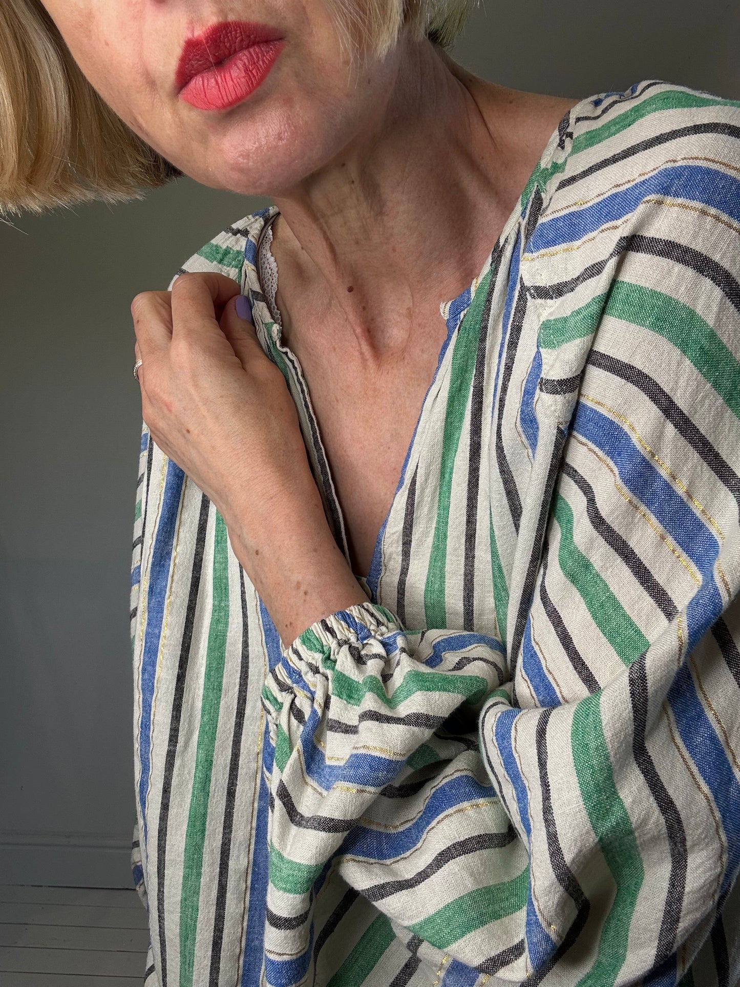 Linen lurex stripe blouse