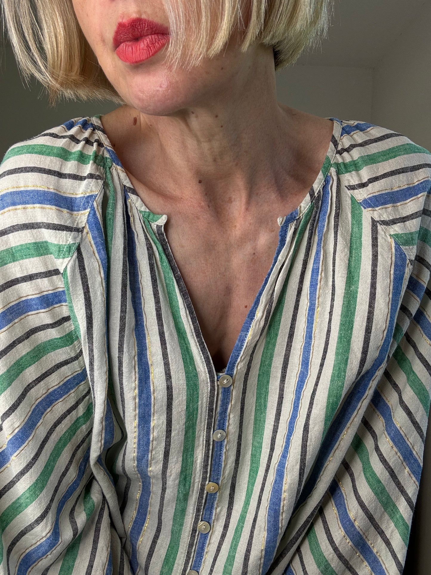 Linen lurex stripe blouse