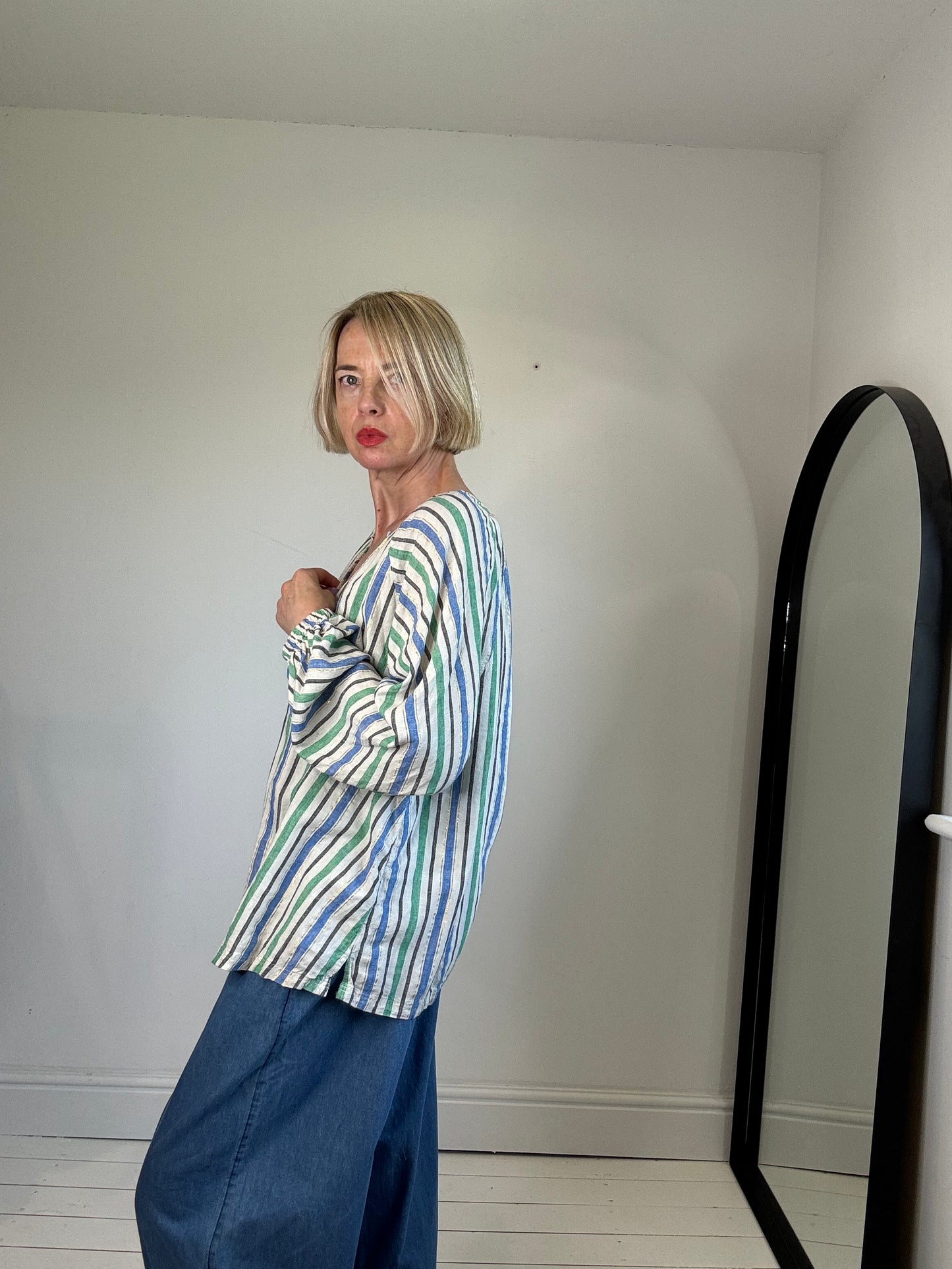 Linen lurex stripe blouse