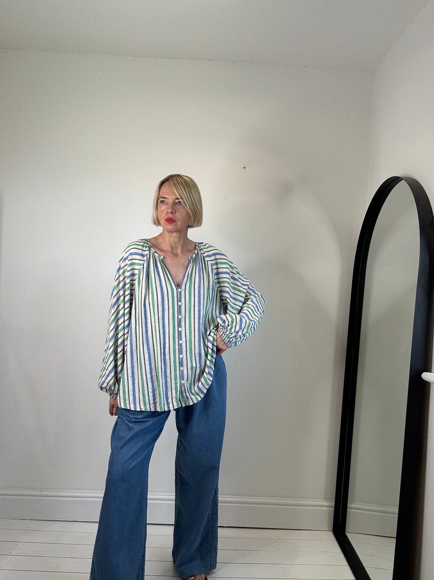 Linen lurex stripe blouse
